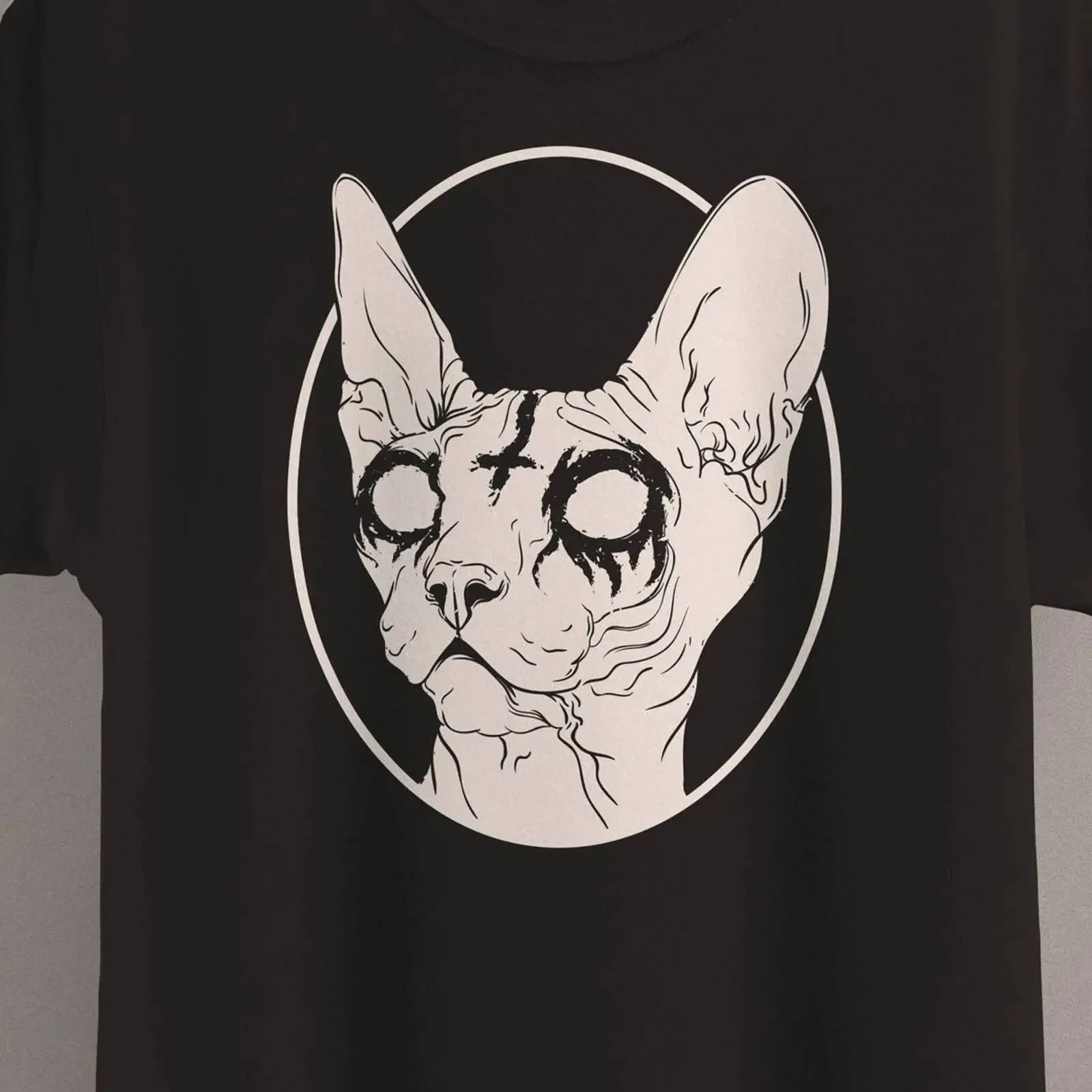 Death Metal Sphynx Cat T Shirt Satanic Clothing Black Witchy Goth Shir vintage Washed Stretched Versatile Top For Everyday Wear
