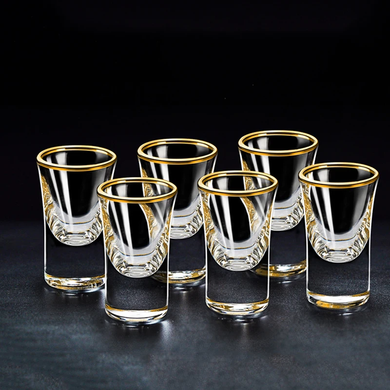 6pcs Set Baijiu Wine Glasses Golden Edge Spirits Cup Whiskey Cocktail Drinking Glasses Drinkware Luxury Modern Sets Household