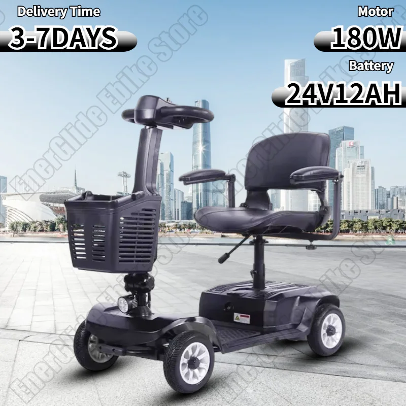 E-Scooter 180W Motor 24V12AH Lithium Battery Elderly City E-bike Folding Electric Four-Wheeler disabled people Electric Scooter