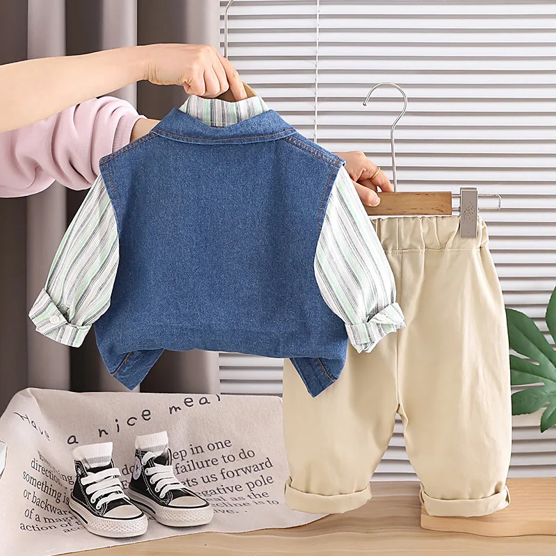 Kids Fall Clothes 2026 Streetwear Baby Boy 6 To 9 Months Clothes Spring Autumn Denim Vest + Shirts + Pants 3PCS Boys Outfit Set