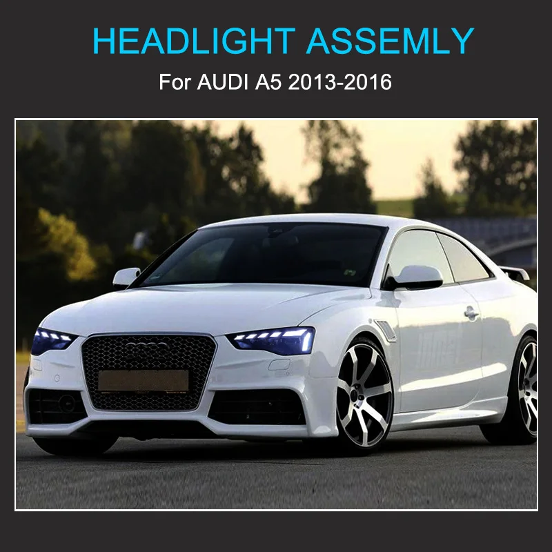 1 Pair LED Headlight Assembly for Audi A5 2013-2016 S5 Headlights Plug and Play with LED DRL Dynamic Turning Upgrade Headlight