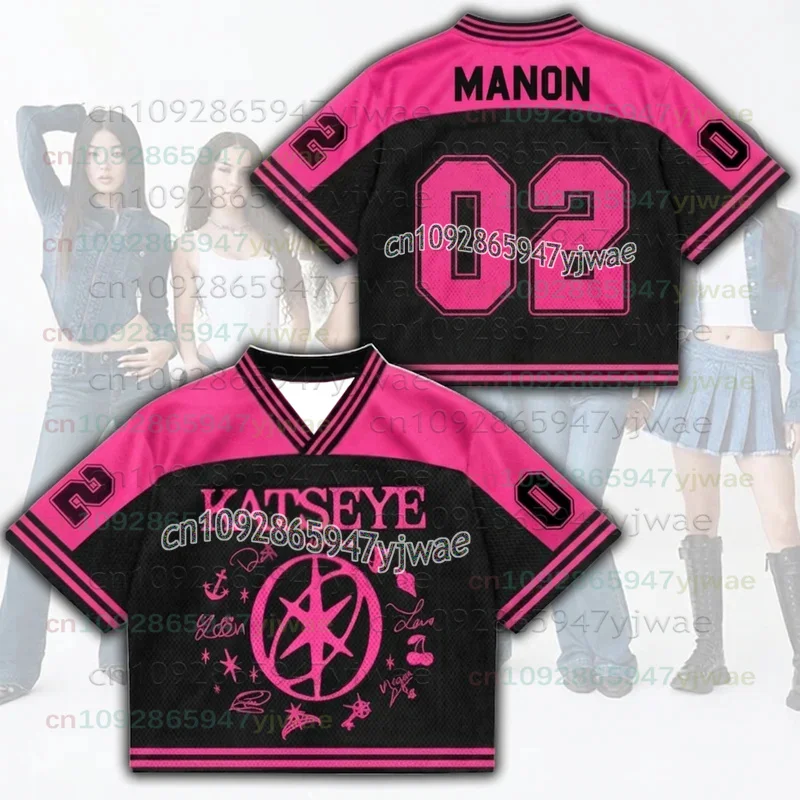 Teal/Pinky 2026 Hot Accent KATSEYE The Wildworld Tour Mixed Mesh Jersey Fan Edition Herren- und Damen-Streetwear-T-Shirt Y2K Tops – Detail 6