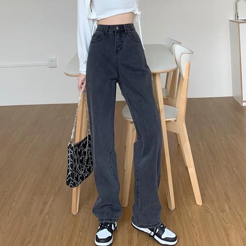 

Прямые джинсы с высокой талией, женские свободные джинсы, лето-осень, новые шикарные брюки длиной до пола со вкусом Гонконга
