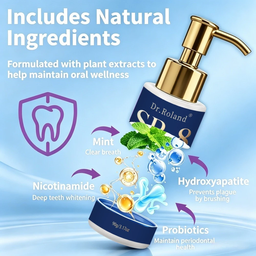 Dr.Roland SP-8 Hydroxyapatite Whitening Toothpaste Fluoride Free Deep Cleaning Sensitive Teeth Probiotics Mint Fresh Breath