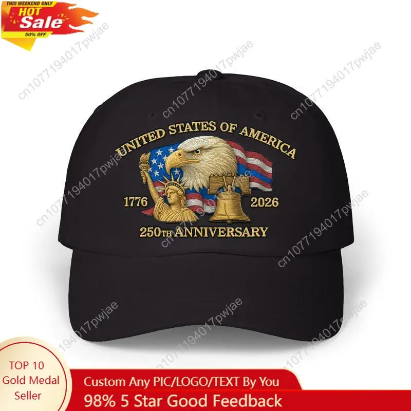

United States of America Embroidered Hat, U.S. 250th Anniversary Dad Hat, American Patriotic Cap, Retro Cap with Bald Eagle, Chr
