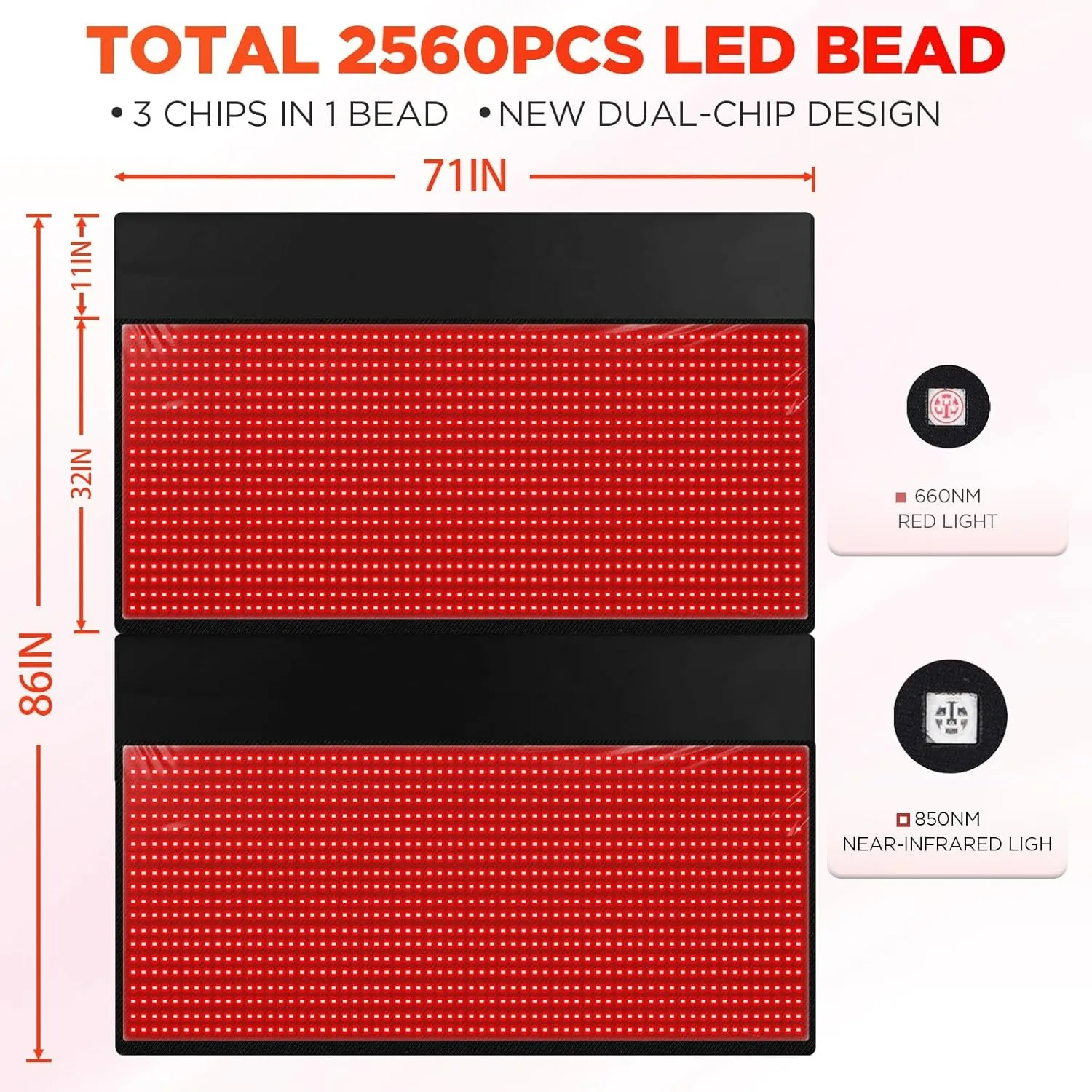 痛みを和らげるための大きな毛布,赤色光線療法パッド,皮膚の健康,2560 nm,660nm,850nm