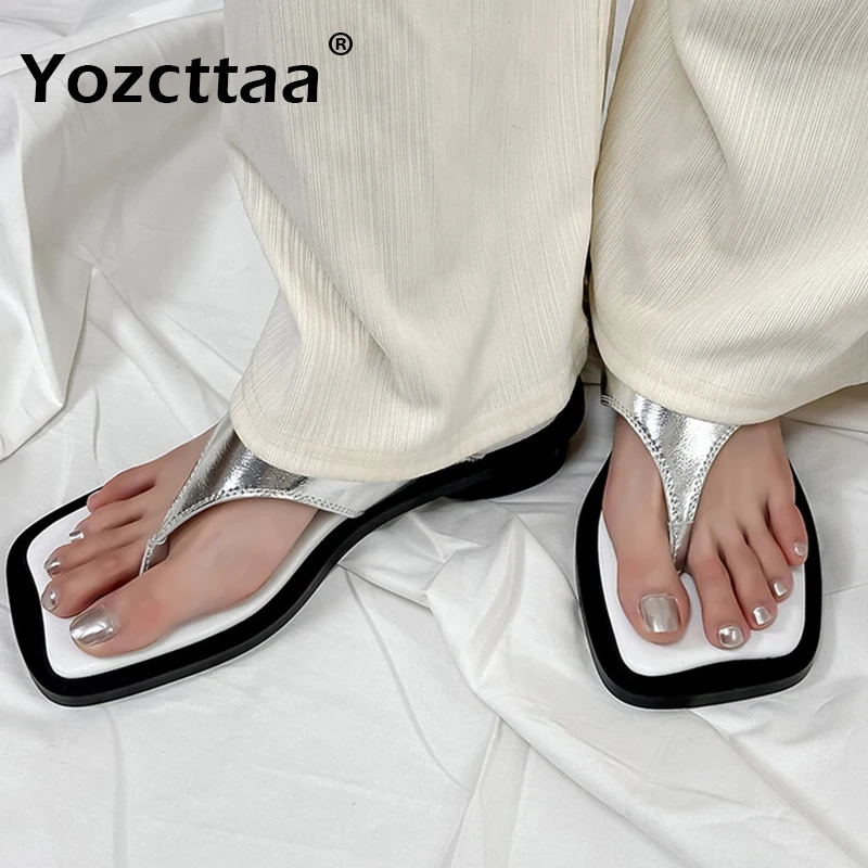 

Женские летние сандалии Yozcttaa, черные повседневные шлепанцы на низком каблуке, с квадратным носком, Размеры 33-40, 2025