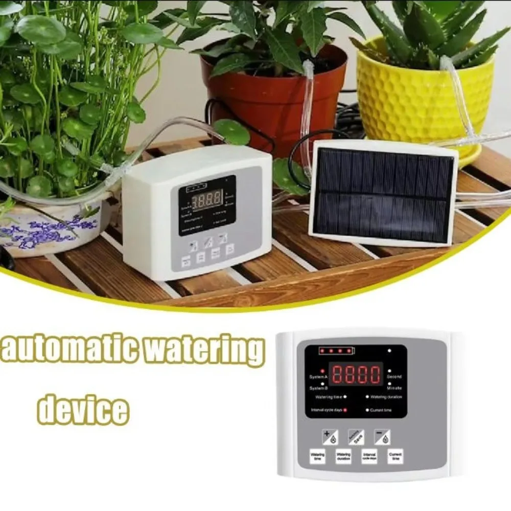 Smart Garden Watering System Solar Drip Irrigation Dual Or Single Pump Adjustable Controller Timer Automatic Device For Plants