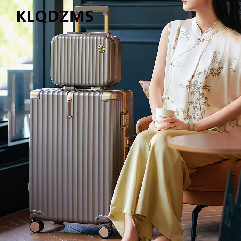 KLQDZMS Koffer auf Rollen, Trolley-Koffer mit Aluminiumrahmen, 20 Zoll, 22 Zoll, 24 Zoll, 26 Zoll, ABS+PC-Boardingbox, Damen-Gepäck mit großem Fassungsvermögen