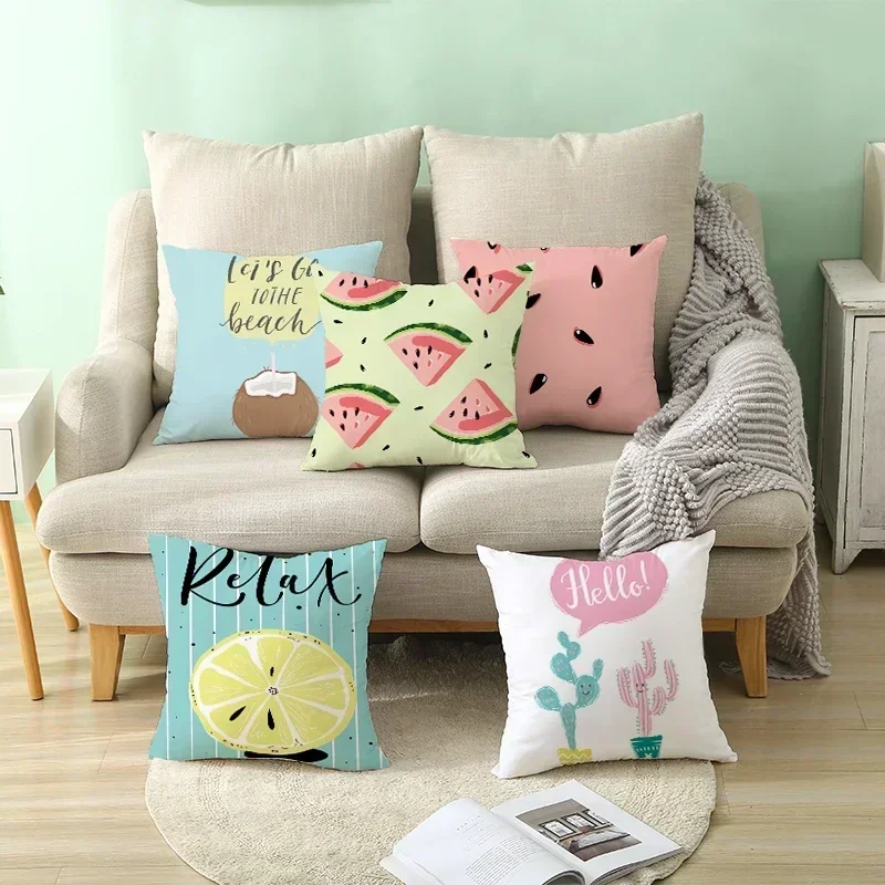 Tropical Style Fruit Cactus Printed throw pillow cover with short plush print for living room sofa decoration cushion cover