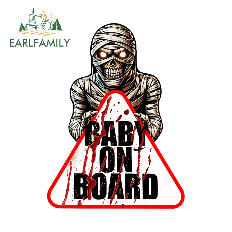 

EARLFAMILY Halloween Warning Mummy Car Stickers Baby On Board RV JDM Anime Windows Decal Personality Camper Sunscreen Decals