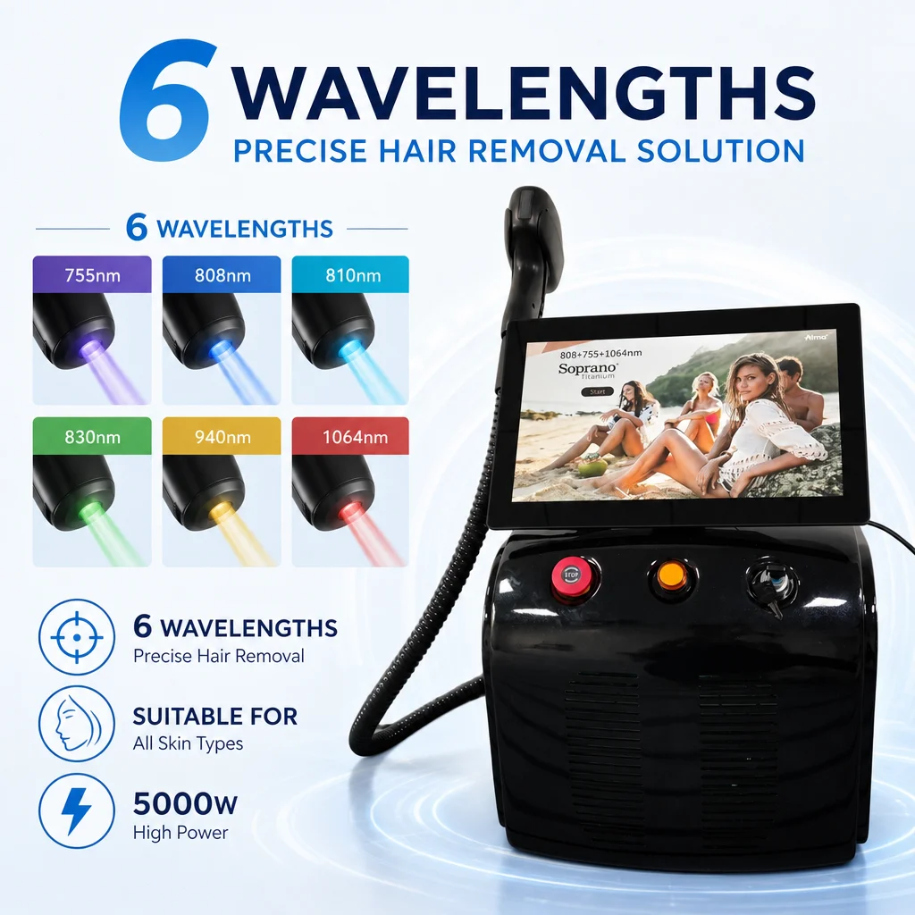 5000W Diode Laser Hair Removal Machine 6 Waves FAC Soprano Titanium Ice 755 808 1064nm EU Stock Fast Delivery Salon Equipment