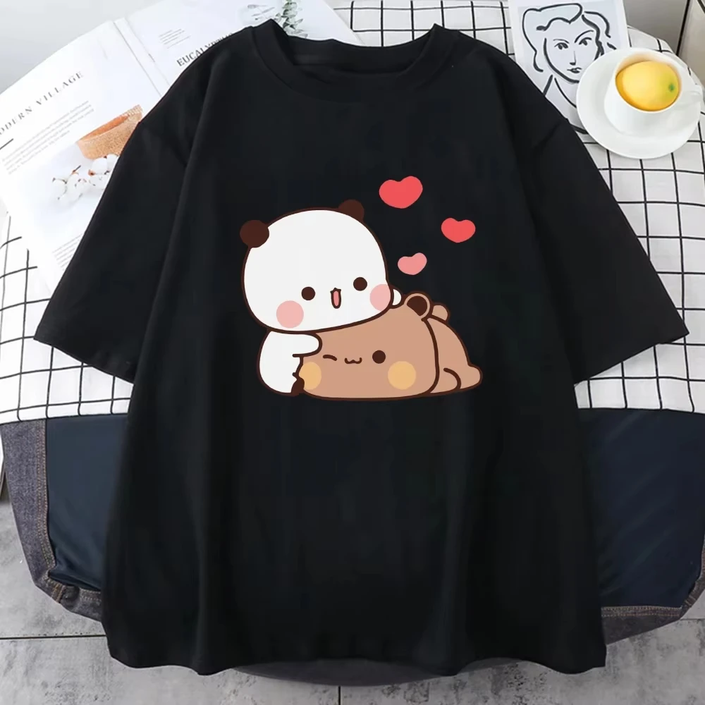 Cartoon Panda Bear Bubu and Dudu T Shirt Women Tops Printed Tees O-Neck Fashion Harajuku Kawaii T-shirt Women's Y2K Clothing