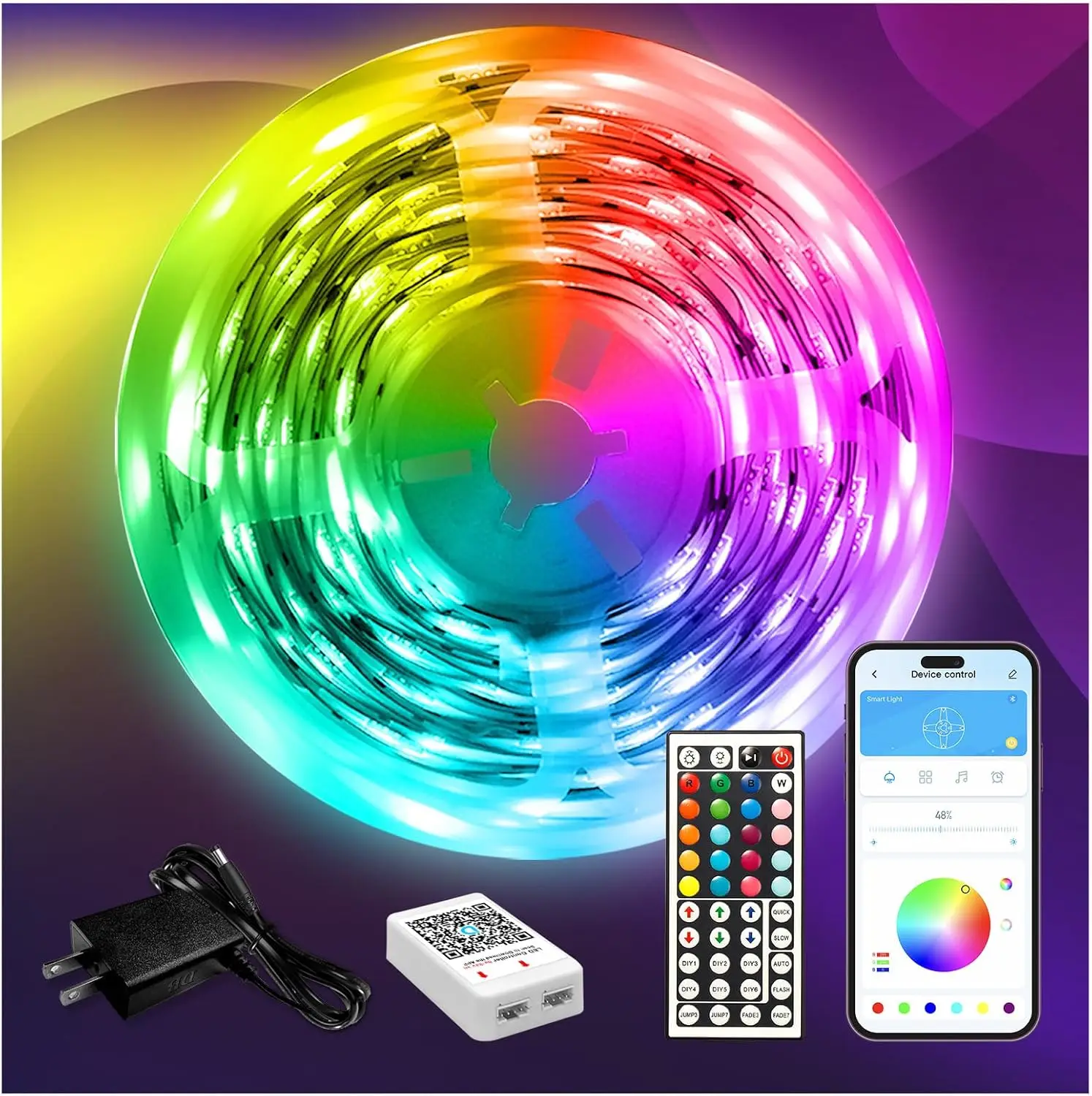 

Умная светодиодная лента 110 футов с управлением через приложение, RGB, синхронизация с музыкой, изменение цвета для домашнего декора