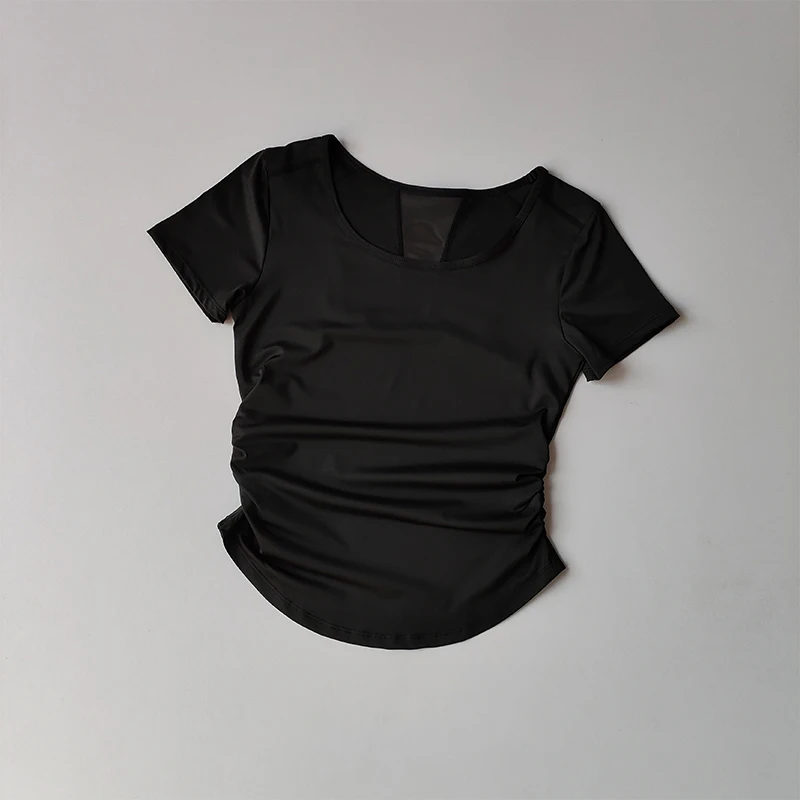 Sportliches Kurzarm-Sommer-Oberteil für Damen mit Taillenbetonung, Fitness-Trainings-Top mit Mesh-Einsätzen, atmungsaktiv, schnelltrocknend, Yoga-Anzug T-Shirt – Detail 10