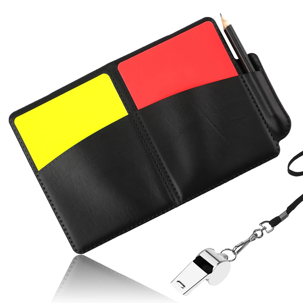 A durable PVC red and yellow card referee set - stainless steel whistle with rope, suitable for all kinds of sports