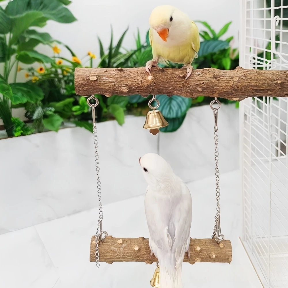 

Natural Wood Parrot Swing Perch with Bell Hanging Bird Cage Toy for Budgie Cockatiel Lovebird Parakeet Bird Cage Accessories