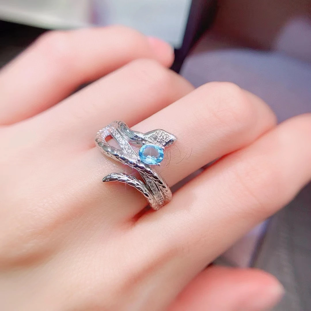 Natural Sky Blue Topaz Ring 0.4ct 4mm*5mm VVS Topaz 925 Silver Jewelry for Party Keep Shining 3 Layers 18K Gold Plated Jewelry