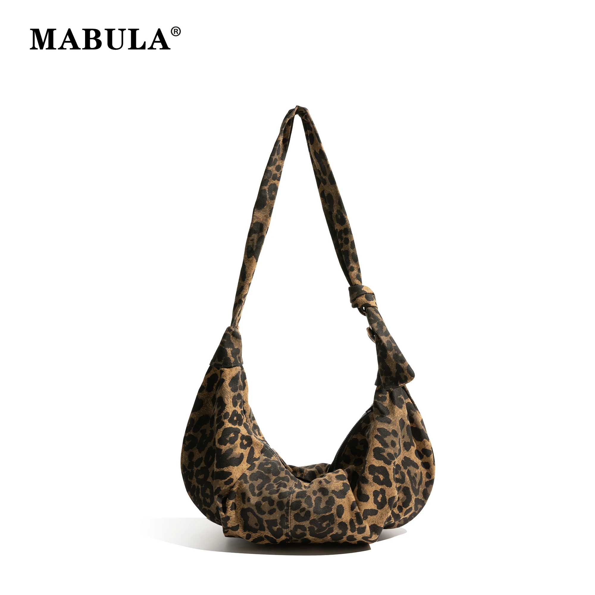 

MABULA Vintage Leopard Pattern Dumpling Bag Women Fashion Shoulder Shopping Pouch Practical Crossbody Commuter Purse For Female