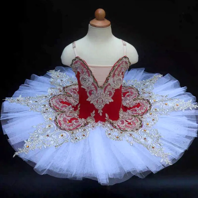 THEEPER Professional Pancake Ballet Tutu Dress, Lace Rhinestone Princess Ballerina Costume Stage Competition Recital Dance Wear