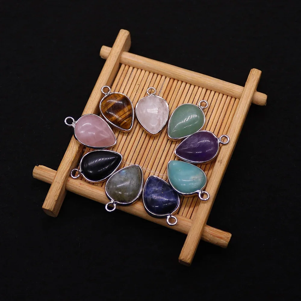 

Простой модный кулон из натурального полированного камня в форме капли: аметист, тигровый глаз, с одним отверстием, с оправой, для рукоделия