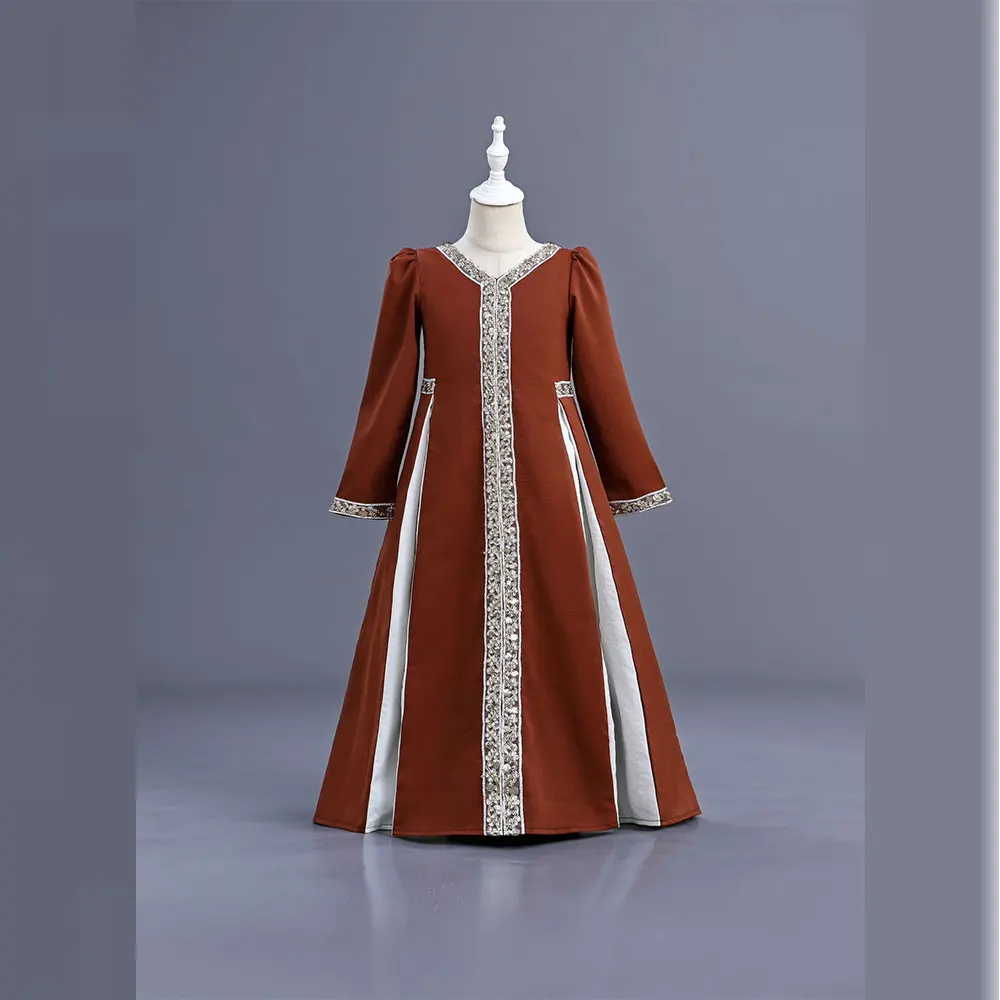 

HETISO Kids Girl Dresses Long Sleeve Sequined Vintage Princess Prom Gown for Birthday East Holiday Party Eid 3-12 Years