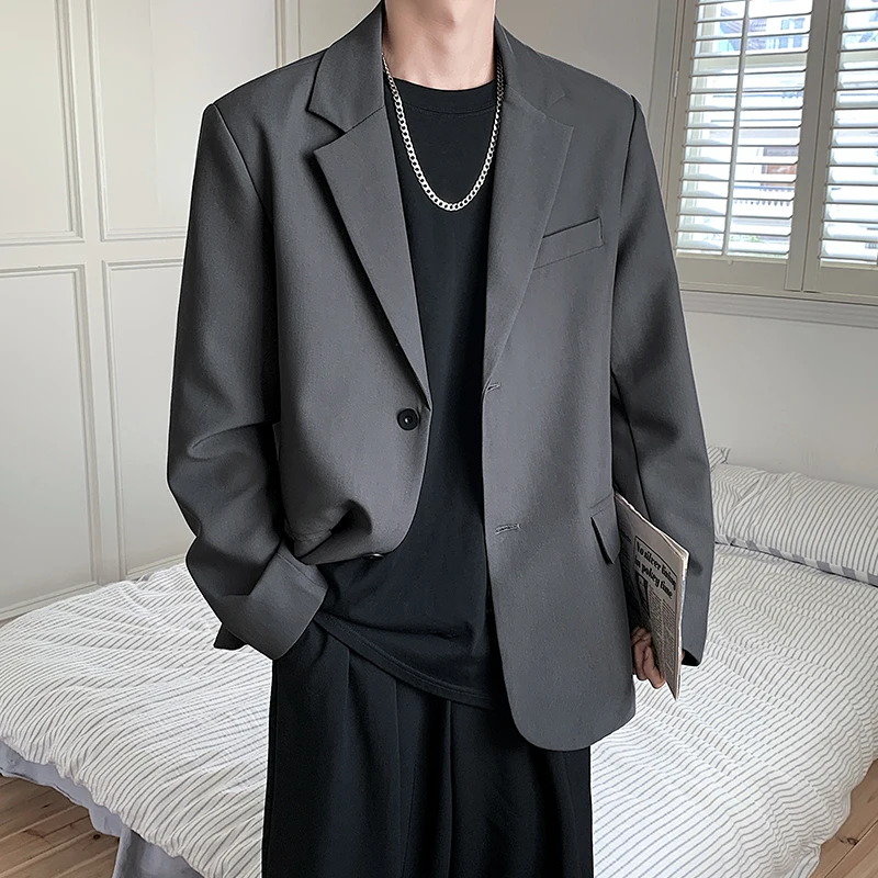 Spring Men Black Handsome Blazers Men Leisure Loose Suit Jacket Trendy Male Streetwear All-Match Korean Casual Blazer