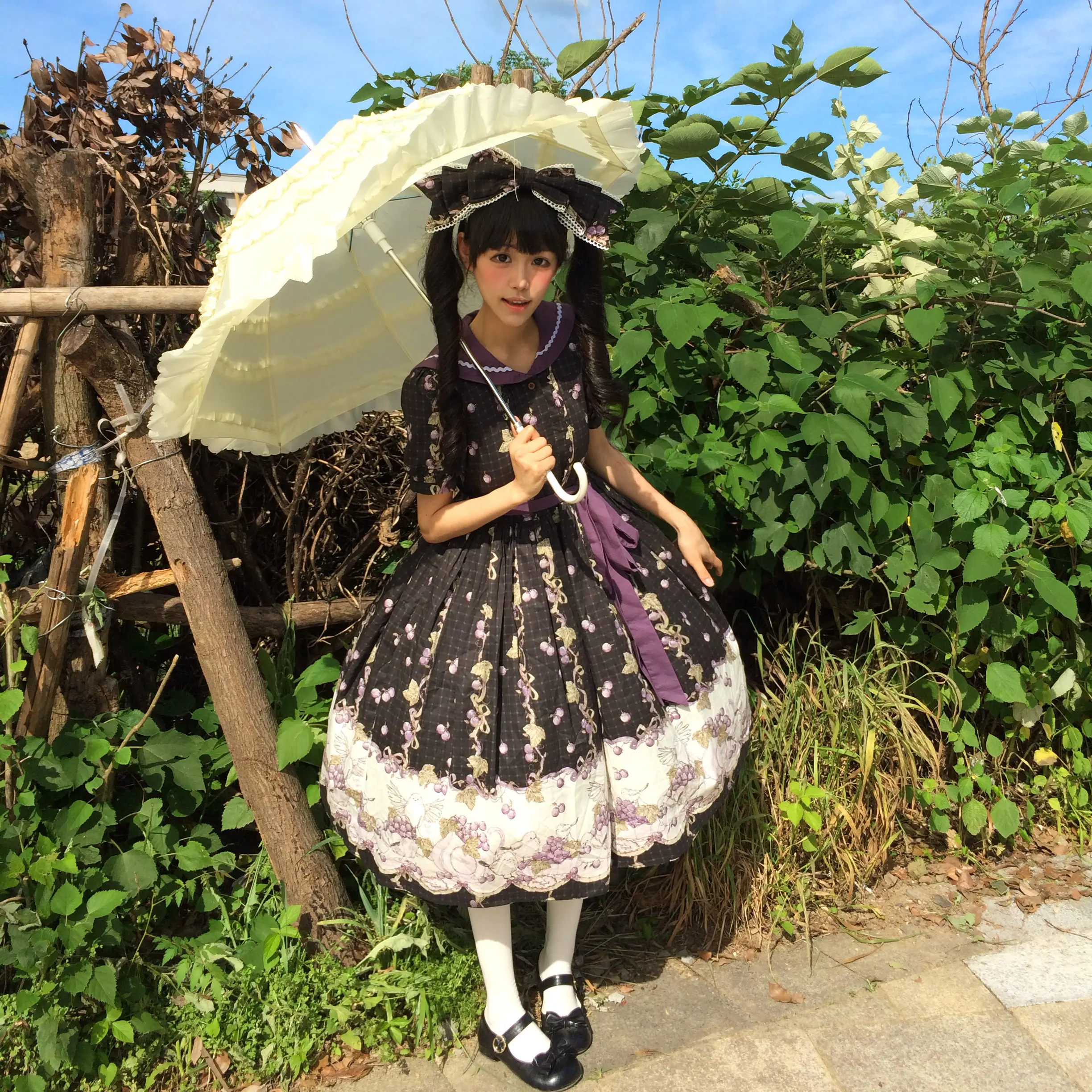 Grape Season - Cotton Classic Lolita Grape Printed OP & JSK Dress by BearDiary PRE ORDER / 3 months view 5