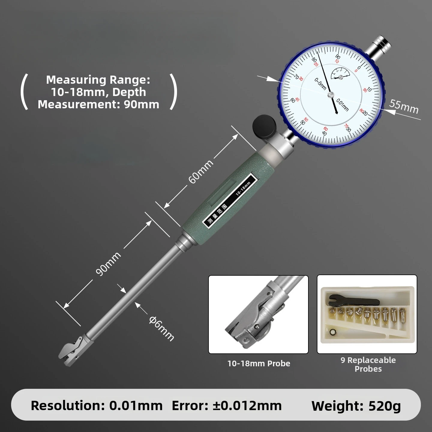 Internal Diameter Tester Bore Gage 0.01mm Resolution Metal Construction Clear Scale Reading Accurate Measurement Tools