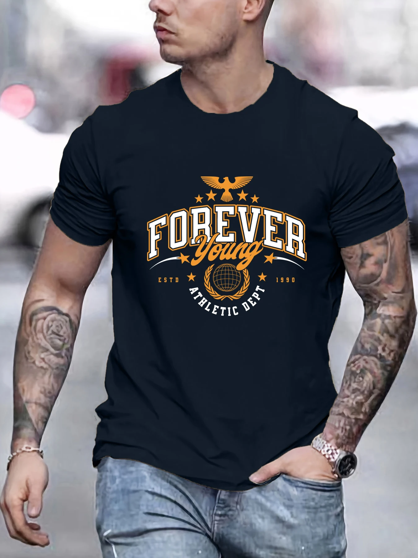 

Forever Young Athletic Dept Printed Mens T-Shirt Hip Hop Loose Short Sleeve All-Match Cotton T Shirts Summer Comfortable Clothes