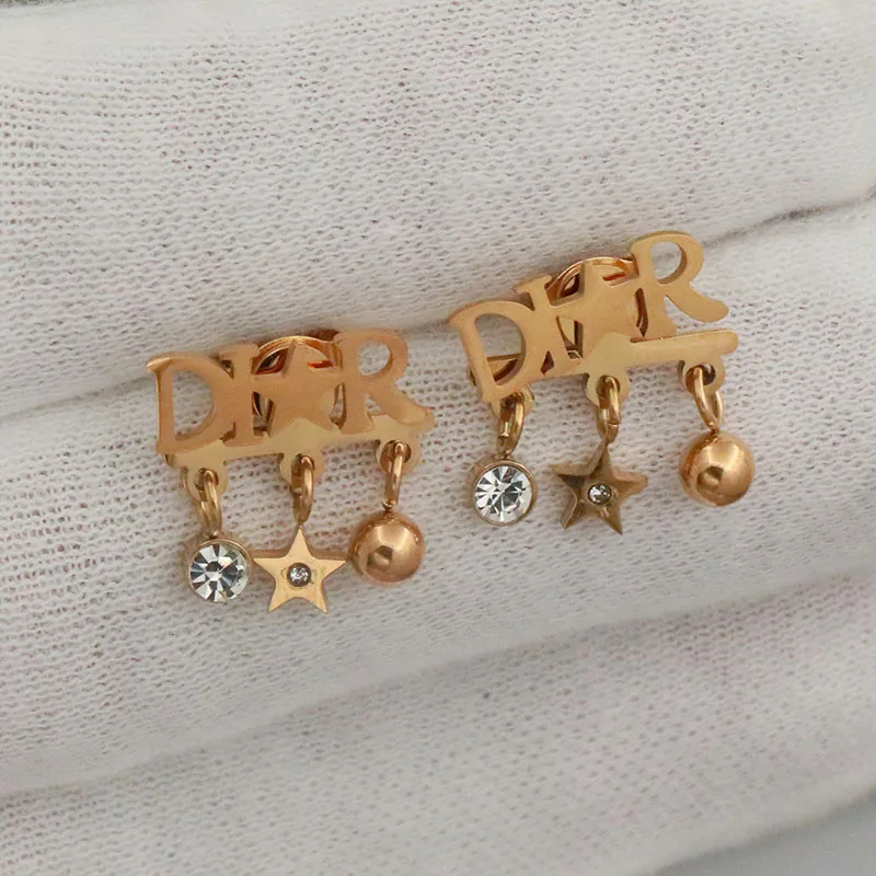 Classic Stainless Steel Star Stud Earrings for Women Fashion Brand Jewelry Unique Letter D Tassel Earrings Gift