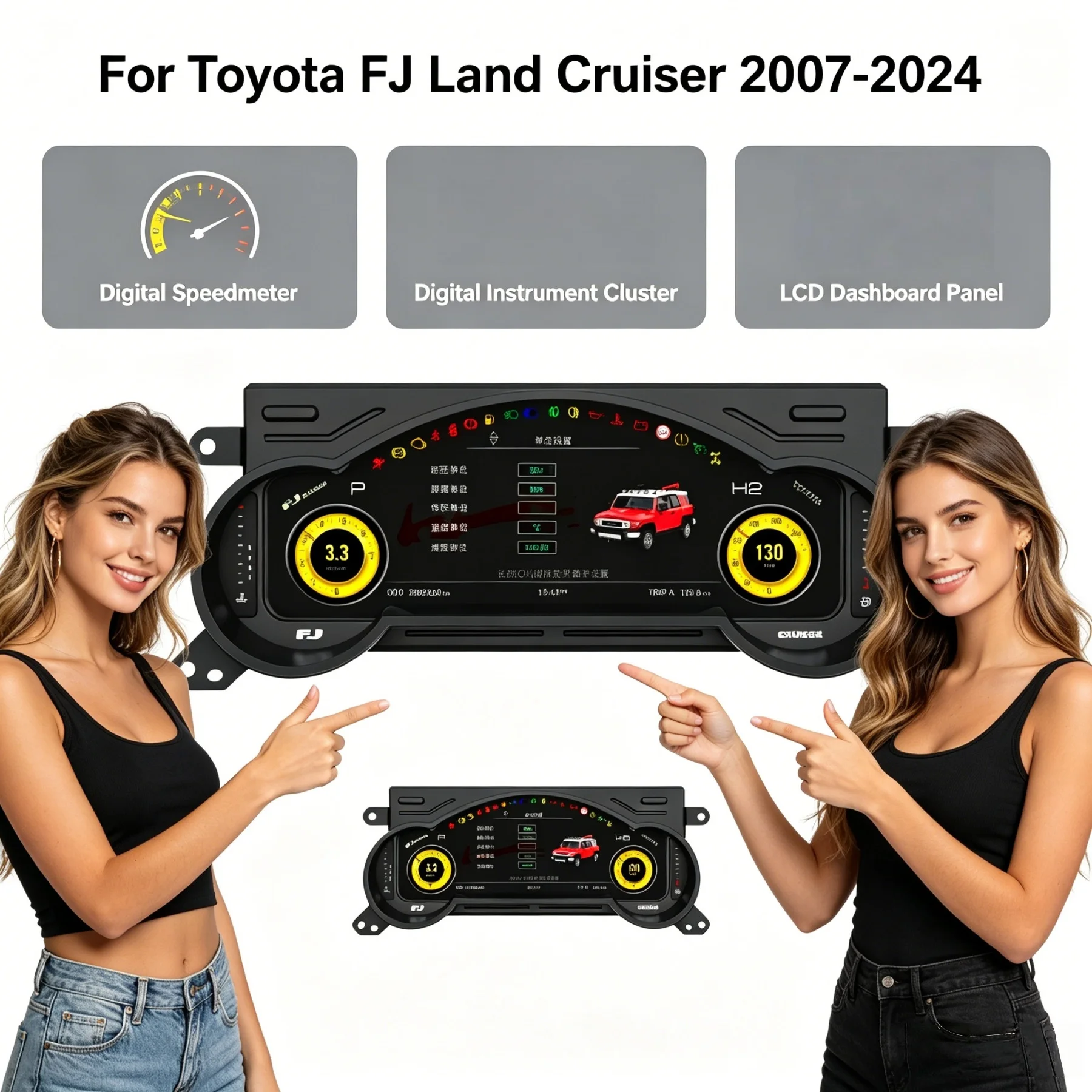 12.3 inches Digital Dashboard For Toyota FJ Land Cruiser 2007-2024 Car LCD Instrument Speedometer Odometer Headunit Meter Screen