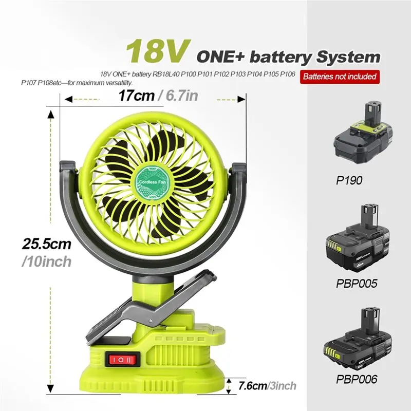 Cooling Fan For Ryobi 18V Battery Powered Portable Cordless Clip Fan Dual USB For Car Home Camping Outdoor-A54Q