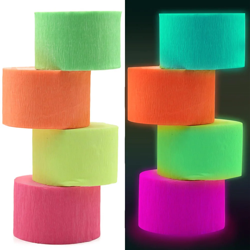 

8 roll Neon Party Decoration Crepe Paper Streamers Glow in the Dark Birthday Supplies Fluorescent Luminous Blacklight Bright