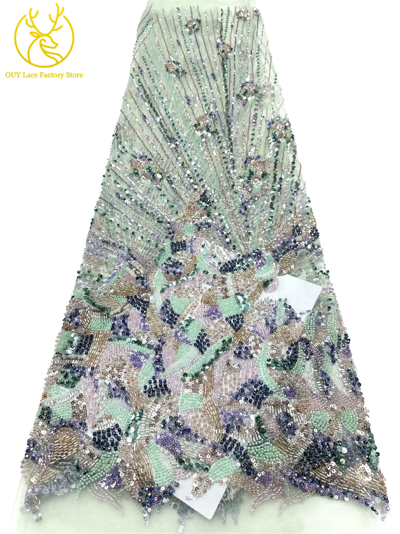 Hochwertiger nigerianischer bestickter Perlen-Spitzenstoff 2026 – Neuer Stil, afrikanische Pailletten-Mesh-Spitze, ideal zum Nähen von Hochzeitskleidern – Detail 22