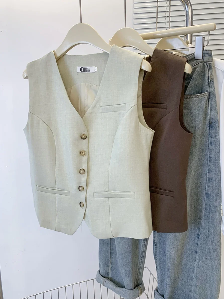 

Летний повседневный кардиган-жилет с V-образным вырезом для женщин, профессиональный, для офиса, стройнящий, модный, с наплечниками...