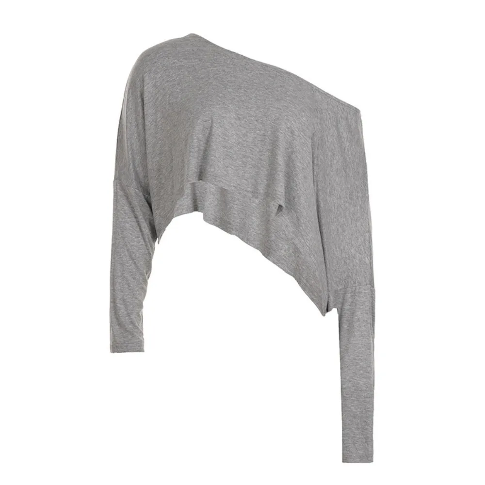 

Simple Long Sleeve Off-shoulder Crop Top Sexy Oversized Loose T-shirt Coat Pure-color Shirt Top Spicy Girls