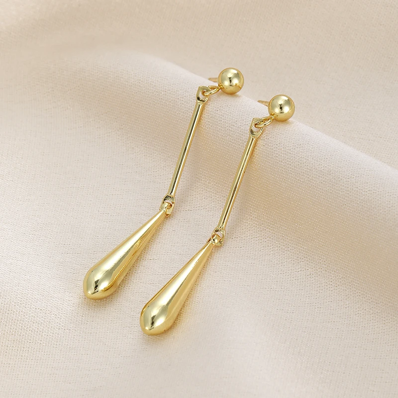 Minimalist Slim Teardrop Earrings Women Smooth Solid Water Shaped Long Hanging Suitable for Daily Wear At Weddings Jewelry Gifts