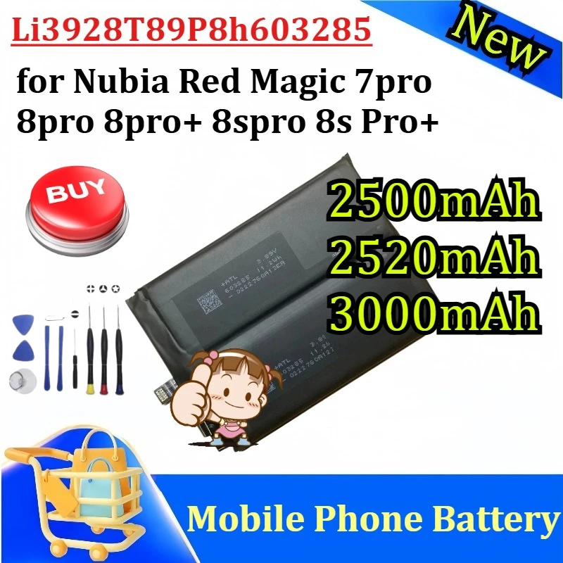 

Li3928T89P8h603285 Battery for Nubia Red Magic 7pro 8pro 8pro+ 8spro 8s Pro+ Packing Battery Built-In Battery NX729J+tools