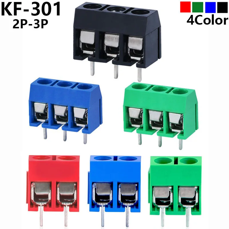 10/20/50 sztuk/partia KF301-5.0-2P KF301-3P KF301-4P skok 5.0mm prosty Pin 2P 3P śruba PCB złącze listwy zaciskowej niebieski zielony