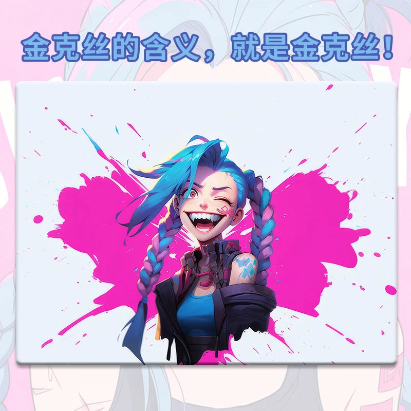 Jinx Glass Mouse Pad Smooth Waterproof UV Printing FPS Esports Games Tempered Glass Mousepad XXL Valorant Anime Table Mat Laptop