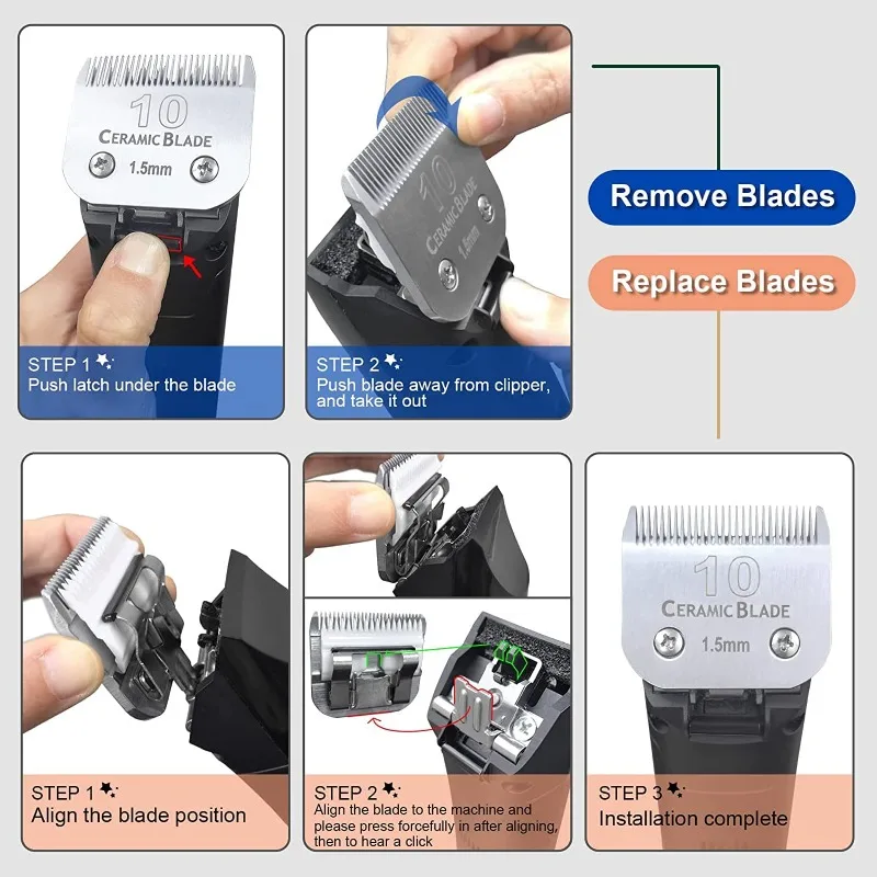 Detachable Pet Dog Grooming Clipper Ceramic Blades 40/30/10/7FC/5FC/4FC,Compatible with Andis,Oster A5,Wahl KM10 Series Clippers view 4