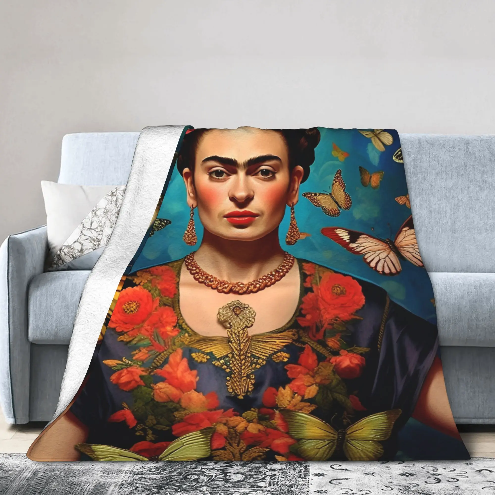 F-Frida K-Kahlo Farfalle Coperta in pile per tutte le stagioni, traspirante, leggera, sottile, per biancheria da letto, tappeto da ufficio