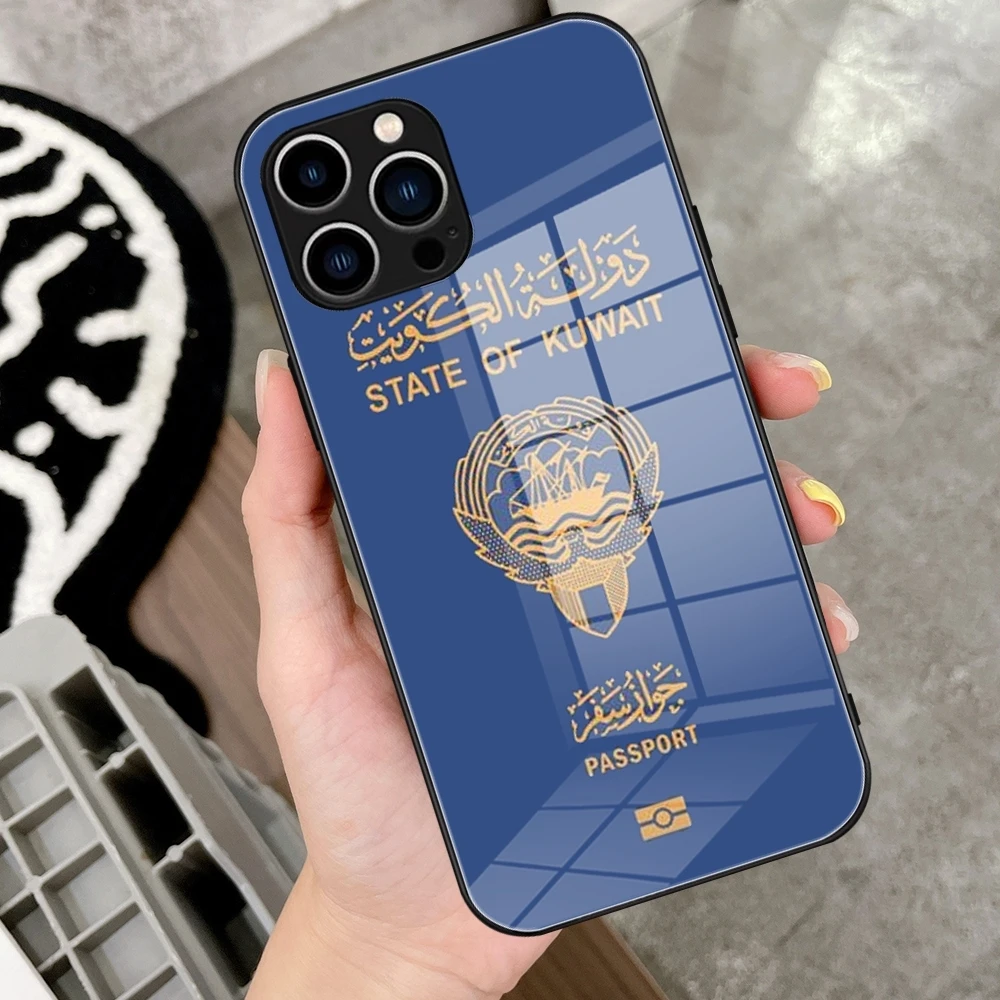 Kuwait Passport Flag Map Phone Case Tempered Glass For IPhone 15 14 13 12 11 Pro Max Plus Samsung S24 Ultra S23 Fe S22 Covers