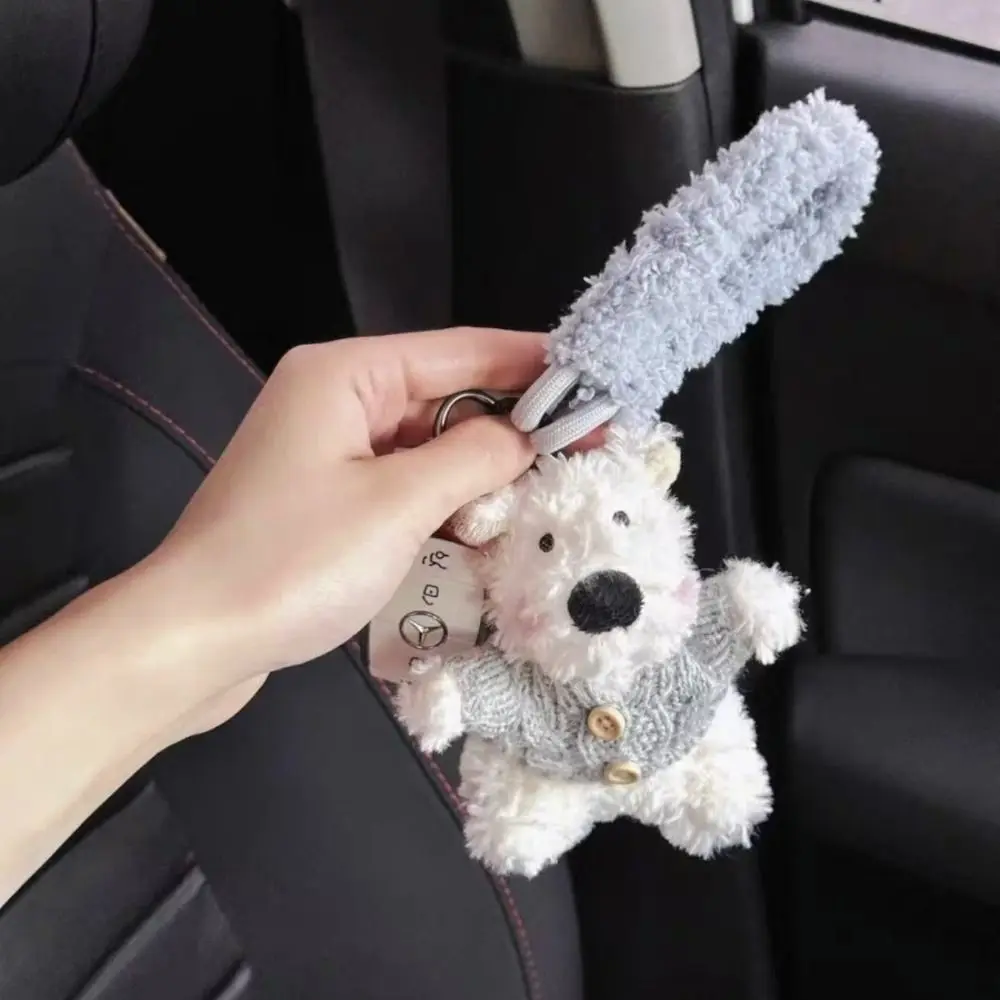 Colgante de peluche West Highland para bolso, llavero de peluche de Animal de dibujos animados, muñeco de cachorro, lindo colgante de coche antipérdida, decoración