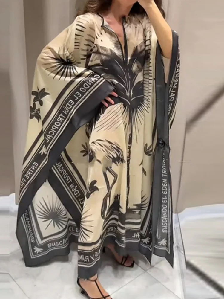 2023 Lente Nieuwe Vleermuis Mouw Gewaad Maxi Jurk Dames Elegante Coltrui Losse Feestjurk Vrouwen Chic Geplooide Grafische Banket Jurk