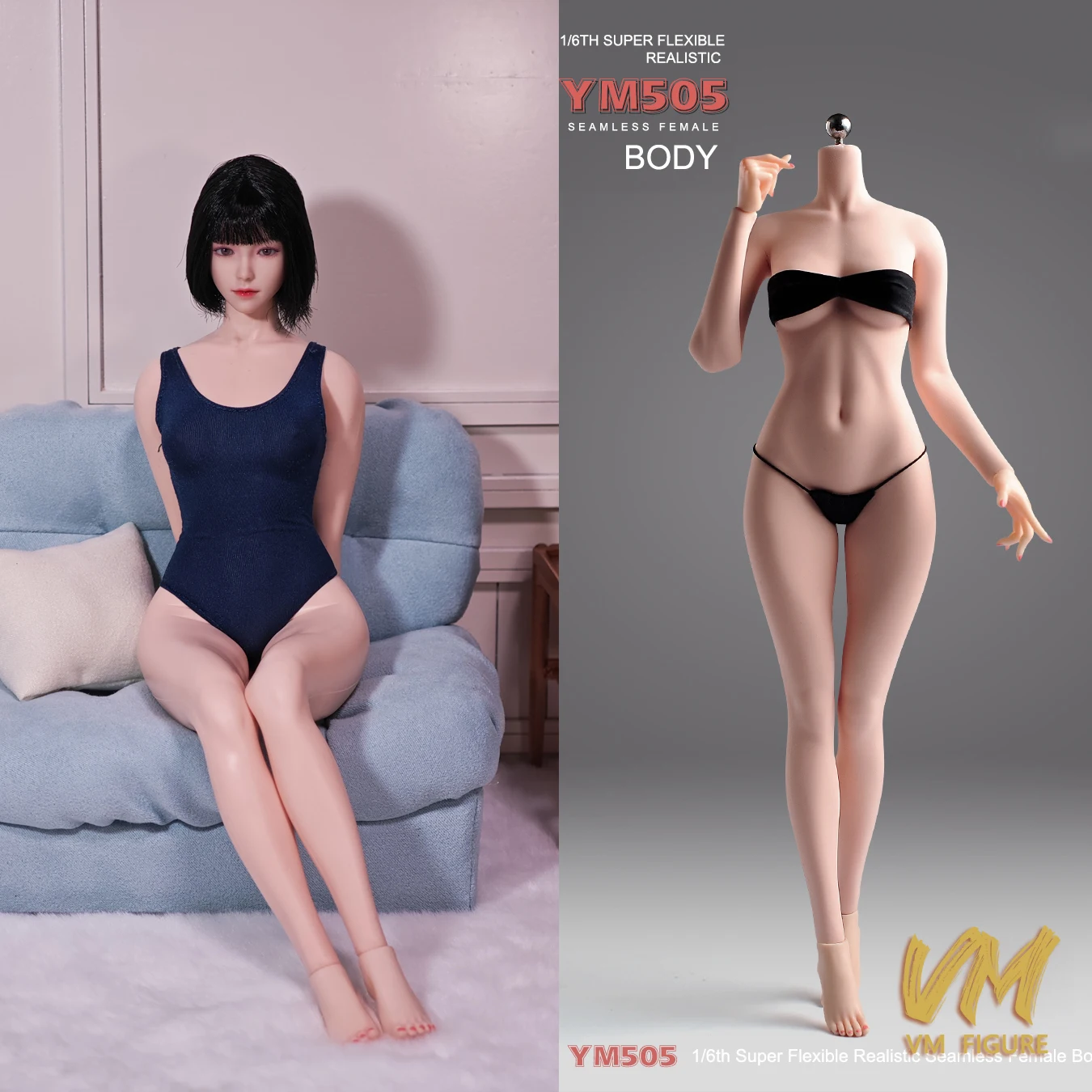 

1/6 YM505 Makeup Super Flexible Movable Skeleton Platinum Silicone Body with Physiological Detail 12'' Female Action Figure Doll