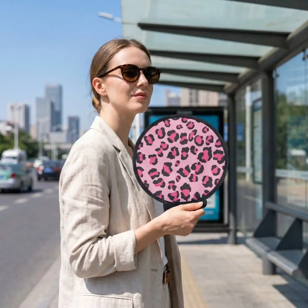 Unique Football Pattern Foldable Hand Fan Lightweight Summer Round Fan Pocket Size Leopard Print Fan Outdoor