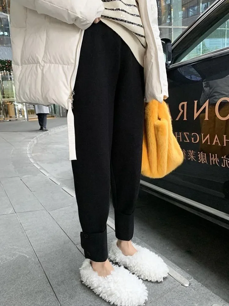 Knitted Warm Casual Harem Pants Autumn Winter High Waist Thicken Pantalon Korean Fashion Womens Baggy Joggers 95cm Sweatpants