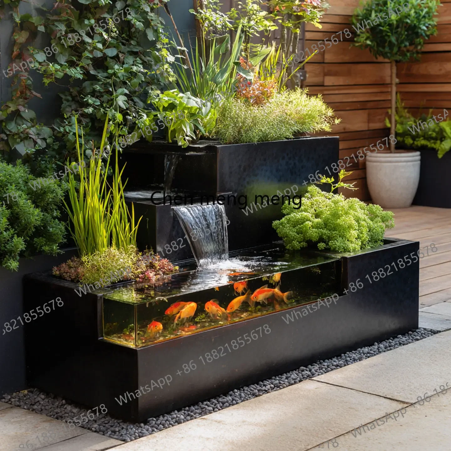 CC182 Stainless steel metal courtyard water feature fish pond courtyard terrace garden waterfall water fountain ornament